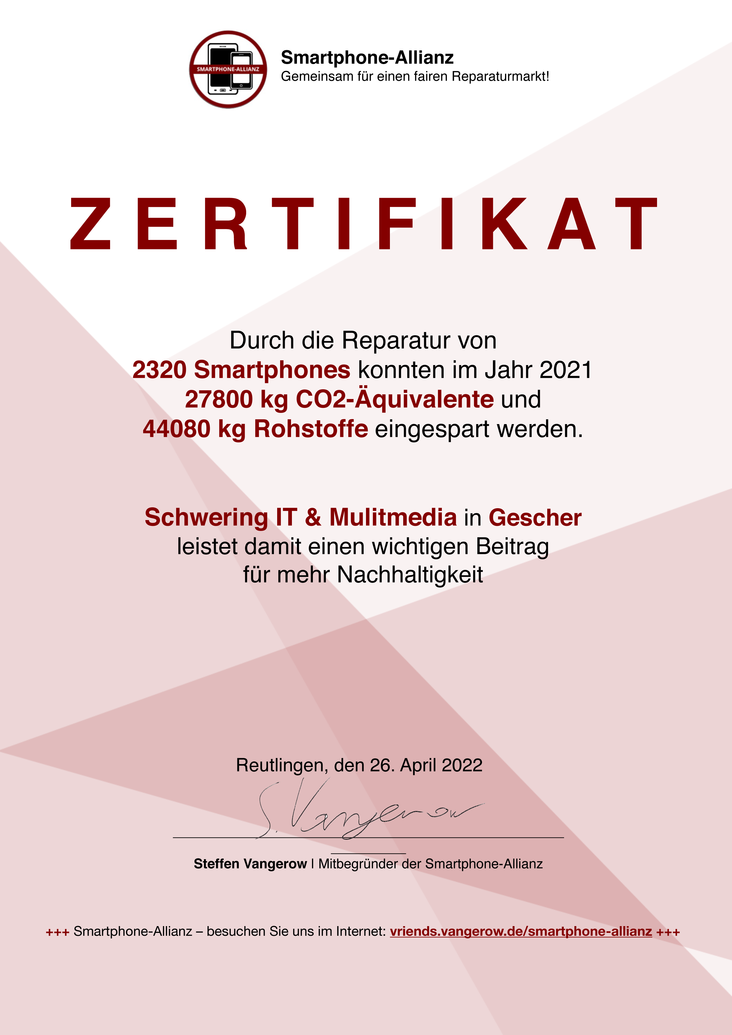 CO2 Zertifikat Schwering IT Mulitmedia